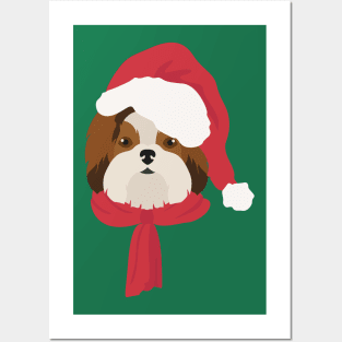 Christmas Shih Tzu Dog Face Posters and Art